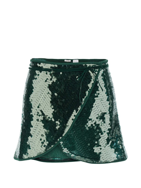  Oséree Sequin-embellishment Tie-detail Mini Skirt - Green 