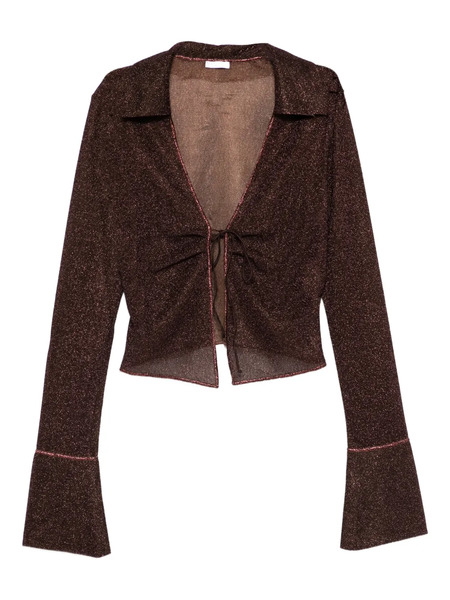  Oséree Tie-detail Bell-sleeve Top - Brown 