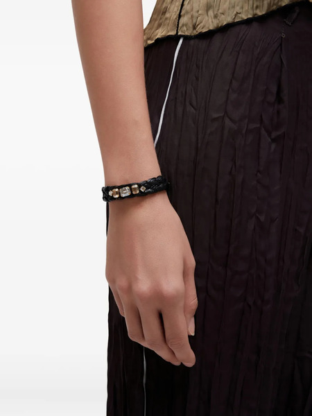  Osklen Braided-leather Crystal-embellished Bracelet - Black 