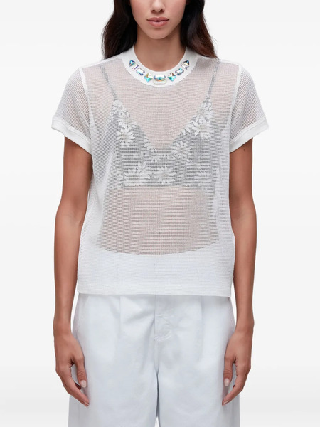  Osklen Crystal-embellished Mesh T-shirt - White 