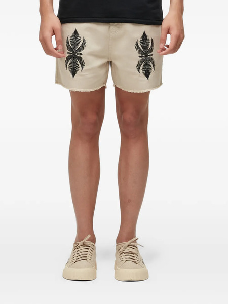  Osklen Leaf-embroidery Frayed Shorts - Neutrals 