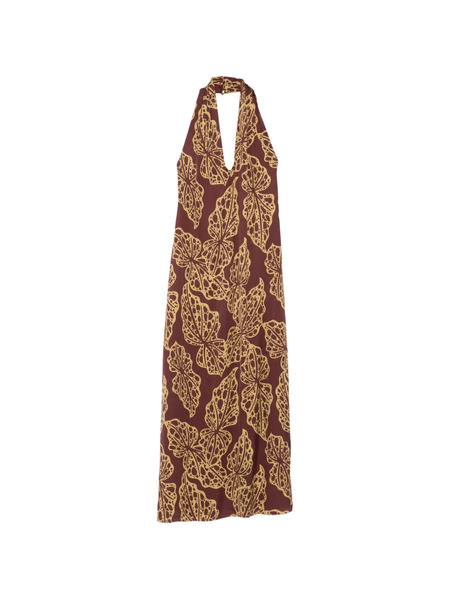  Ottod'ame Halterneck Leaf-print Maxi Dress - Brown 
