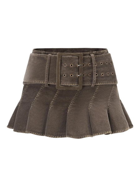  Oude Waag Belted Pleated Mini Skirt - Brown 
