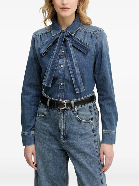  Oui Bow-detail Denim Shirt - Blue 