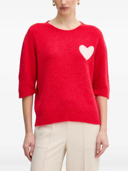  Oui Heart-design Crew-neck Sweater - Red 