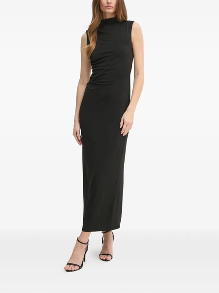  Oui Mock-neck Ruched Maxi Dress - Black 