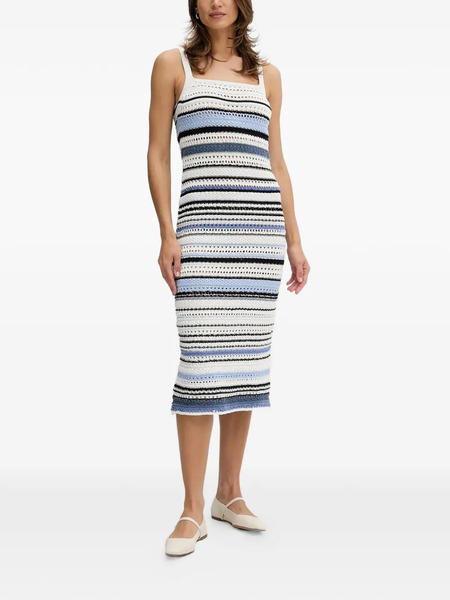  Oui Striped Crochet Midi Dress - White 