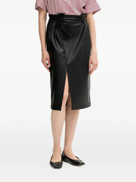  Oui Tie-waist Slit Midi Skirt - Black 
