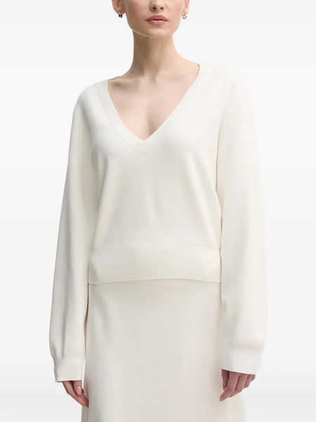  Oui V-neck Long-sleeve Sweater - White 