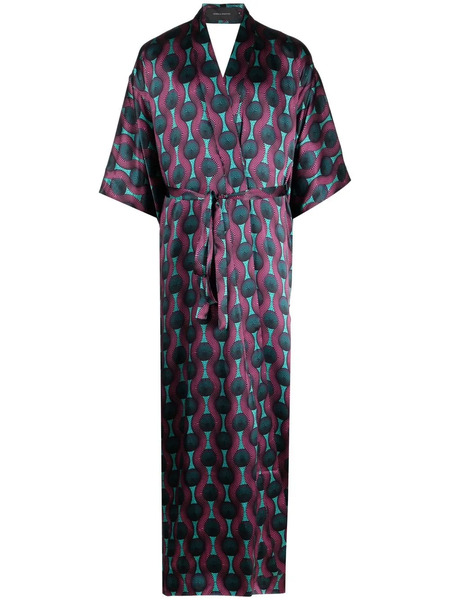  Ozwald Boateng Geometric-print Tie-waist Long Jacket - Purple 