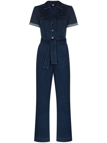  Paige Anessa Short-sleeve Denim Jumpsuit - Blue 