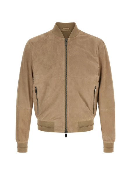  Pal Zileri Ribbed High Neck Suede Jacket - Neutrals 