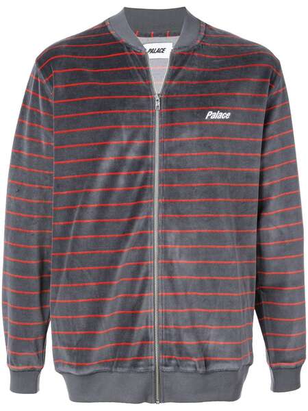  Palace Velour Striped Bomber Jacket - Grey 
