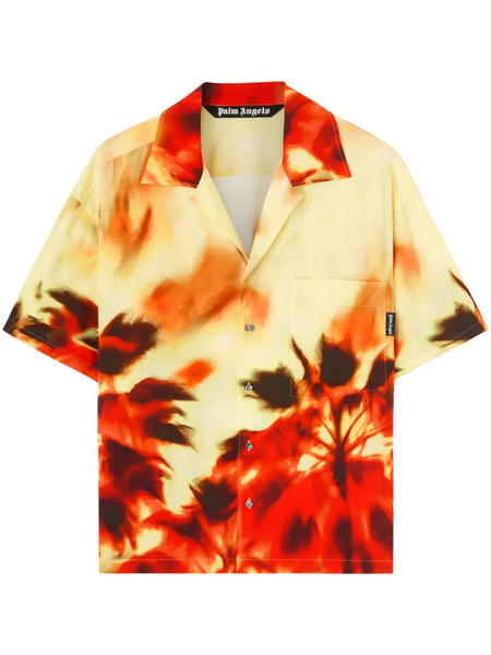  Palm Angels Abstract-print Notched-collar Shirt - Yellow 