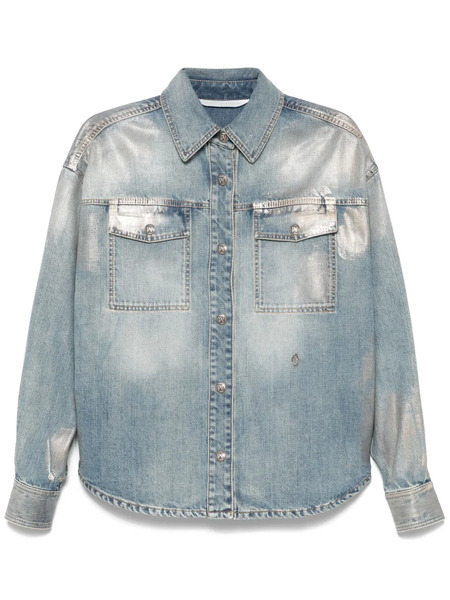  Palm Angels Coated Denim Shirt - Blue 