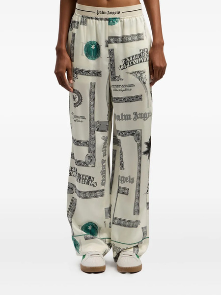  Palm Angels Dollar-print Elasticated Pajama-style Pants - Neutrals 