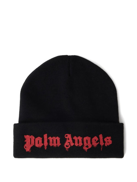  Palm Angels Dripping Logo Beanie Hat - Black 