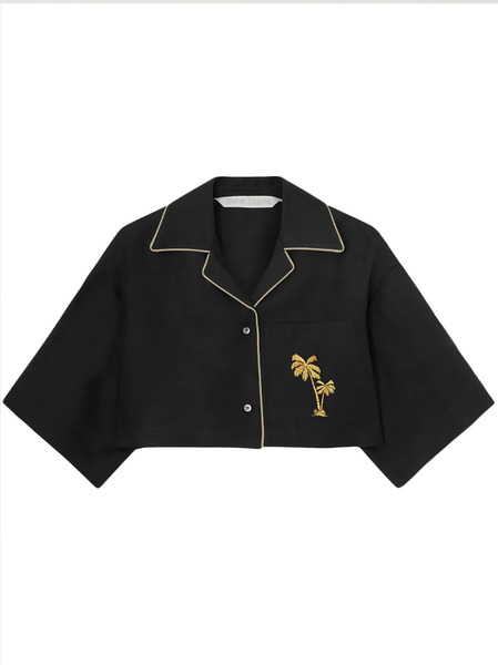  Palm Angels Embroidered Cropped Bowling Shirt - Black 