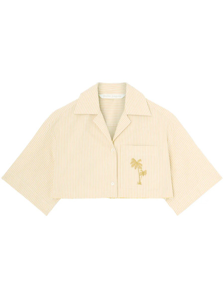 Palm Angels Embroidered Striped Cropped Cotton Shirt - Neutrals 