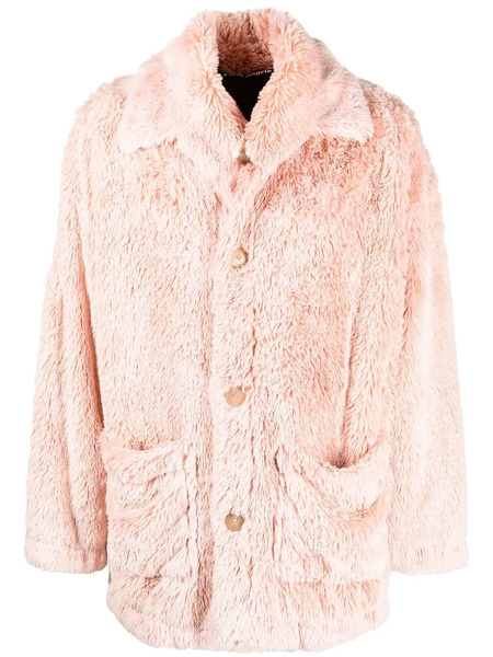  Palm Angels Faux Shearling Shirt Jacket - Pink 