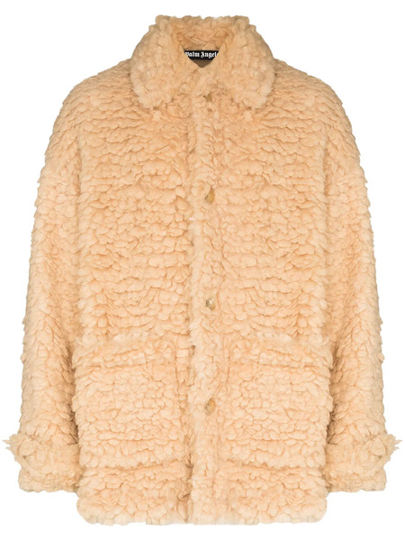  Palm Angels Faux-shearling Single-breasted Short Coat - Neutrals 