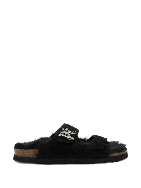  Palm Angels Fur Logo Sandals - Black 