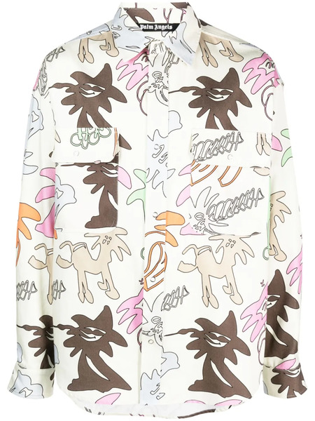  Palm Angels Graphic-print Long-sleeve Shirt - Neutrals 