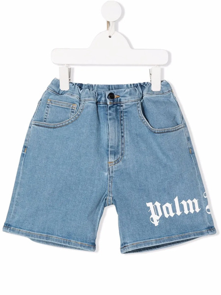  Palm Angels Kids Distressed Denim Shorts - Blue 