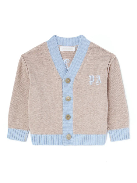  Palm Angels Kids Embroidered Logo Knit Cardigan - Brown 