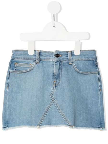 Palm Angels Kids Fringed Denim Mini Skirt - Blue 