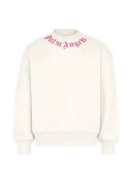  Palm Angels Kids Neck Logo Cotton Sweatshirt - Neutrals 
