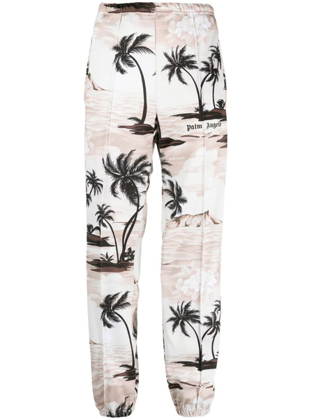  Palm Angels Kids Palm-tree Print Pressed-crease Trousers - Neutrals 