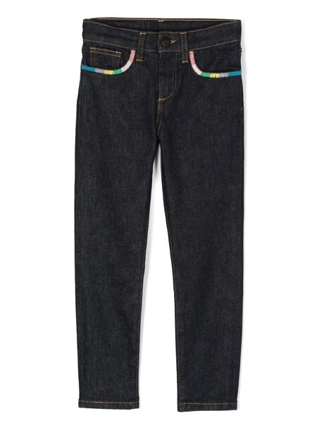  Palm Angels Kids Stitched Trim Stretch Jeans - Blue 