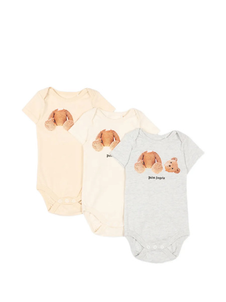 Palm Angels Kids Teddy-print Body (set Of Three) - Neutrals 