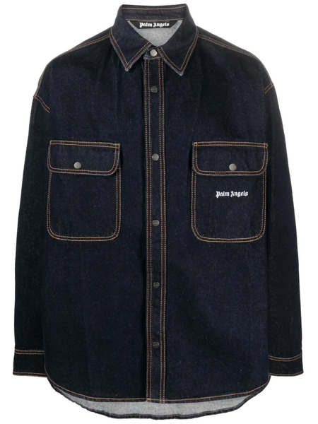  Palm Angels Logo-embroidered Denim Shirt - Blue 