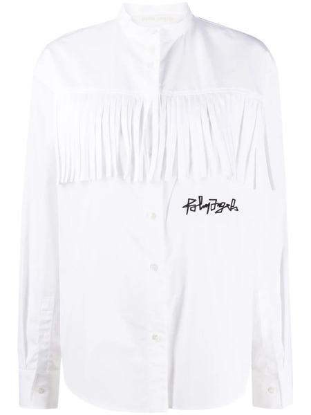  Palm Angels Logo Embroidered Fringed Shirt - White 