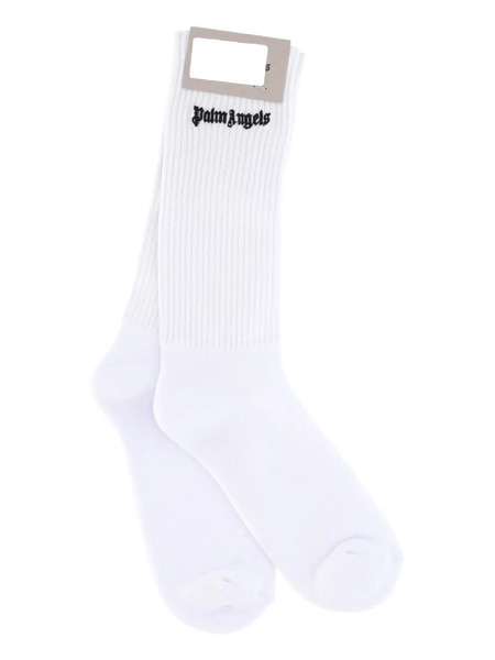  Palm Angels Logo-embroidered Ribbed Socks - White 
