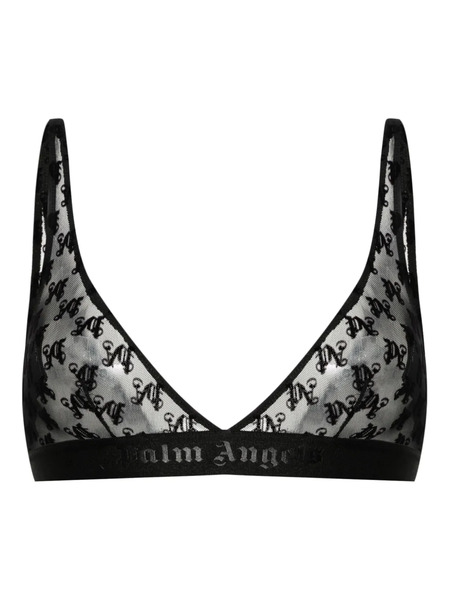  Palm Angels Logo-jacquard Lace Bra - Black 