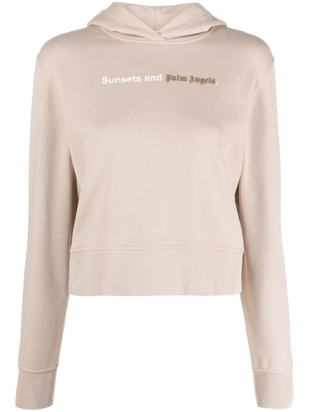 Palm Angels Logo-print Cotton Hoodie - Neutrals 