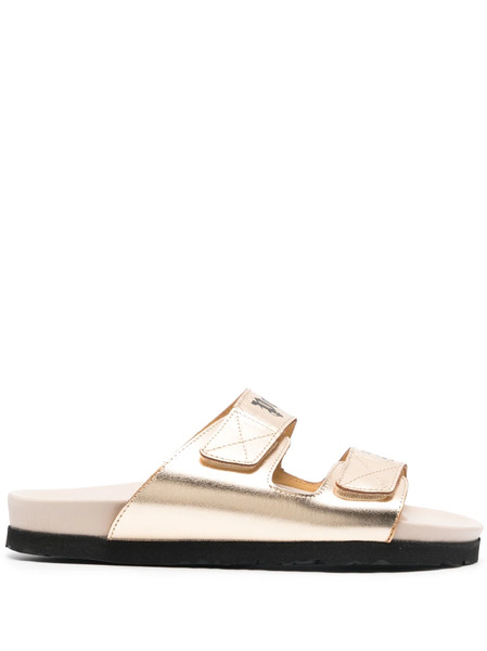  Palm Angels Logo-print Leather Slides - Gold 