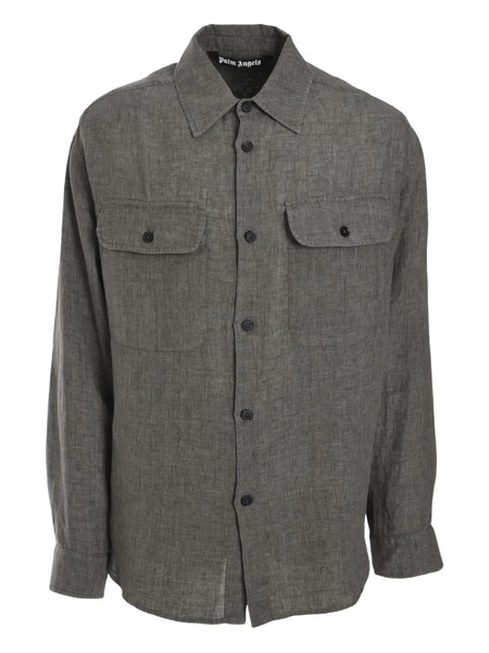  Palm Angels Logo-print Linen Overshirt - Green 