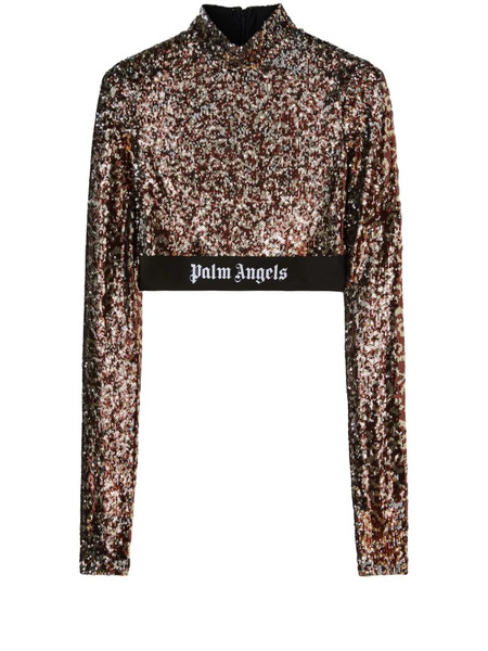  Palm Angels Logo-strap Sequin Cropped Top - Brown 