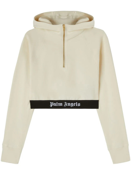  Palm Angels Logo-tape Cropped Hoodie - Neutrals 