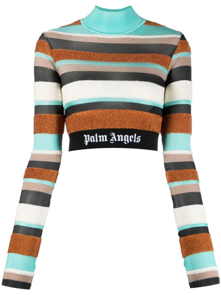  Palm Angels Logo-waistband Striped Turtleneck Top - Blue 