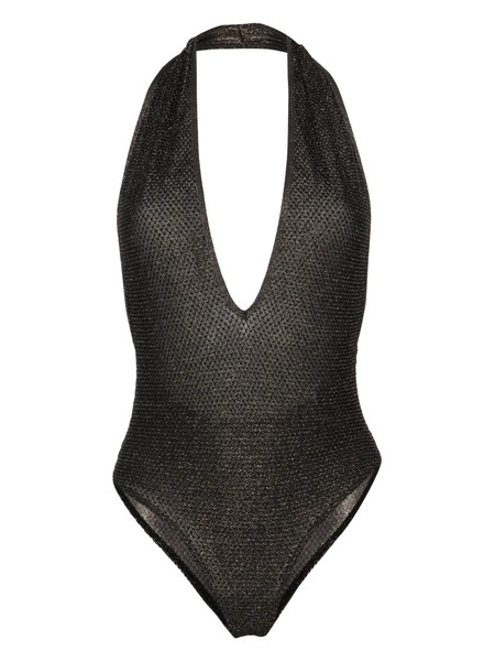  Palm Angels Lurex V-neck Swimsuit - Black 