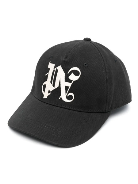  Palm Angels Monogram-embroidered Cotton Cap - Black 