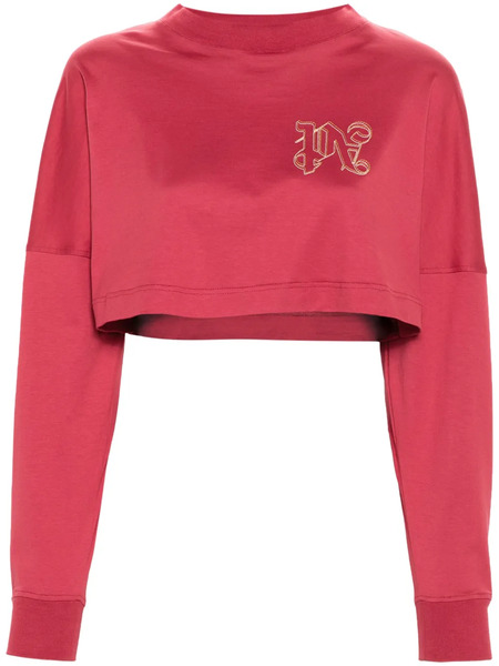  Palm Angels Monogram-embroidered Cropped T-shirt 