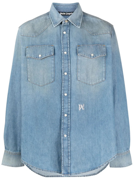  Palm Angels Monogram-embroidered Denim Shirt - Blue 