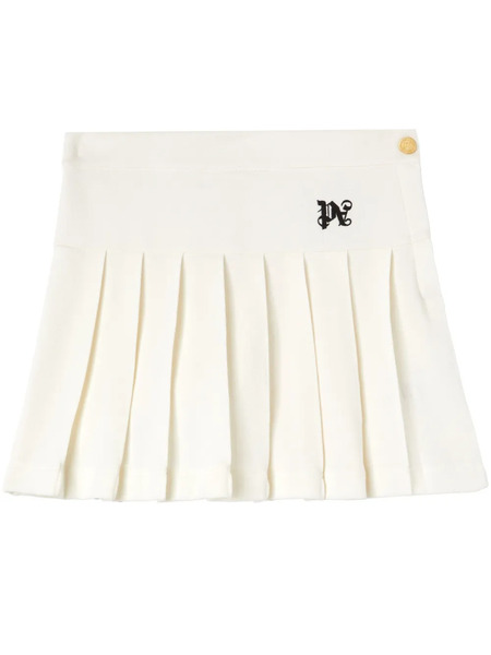  Palm Angels Monogram-embroidered Pleated Miniskirt - White 