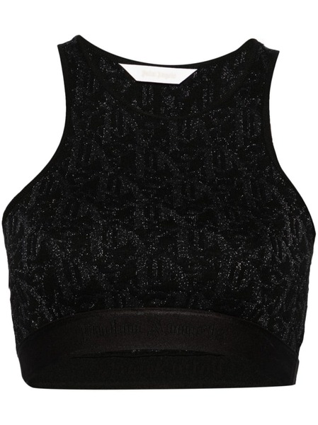  Palm Angels Monogram-jacquard Crop Top - Black 
